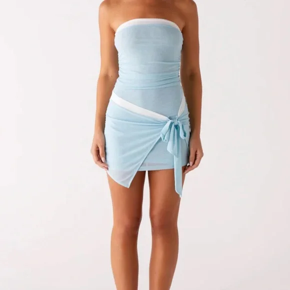 peppermayo blue strapless dress Rhiellie Strapless Mini Dress